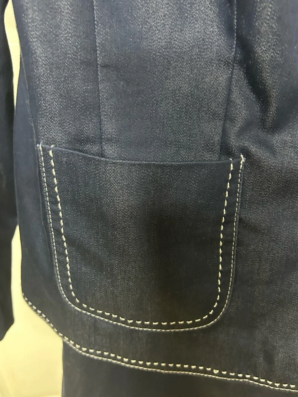 Tailored Denim Navy Women's Suit (Jacket and Skirt) with Contrast Stitching - Picture 5 of 9